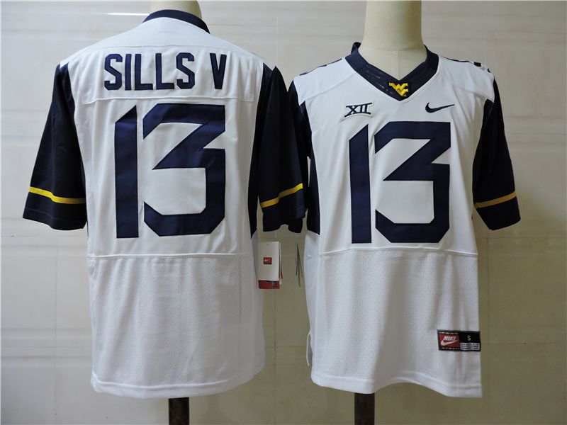 Men West Virginia Mountaineers #13 Sills V White Elite Nike 2025 NCAA Jersey->ncaa teams->NCAA Jersey